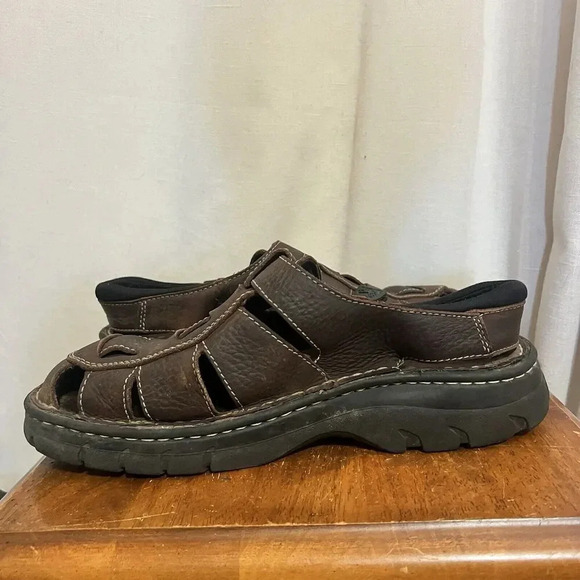 Thom Mcan Mens Sandals Size 12 Brown Leather Strap Fisherman Slingback Shoe Wide - Picture 10 of 13